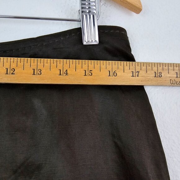 Eileen Fisher Silk/Linen Satin Weave Wonderland A-Line Skirt Sz L Olive Casual - Picture 6 of 14